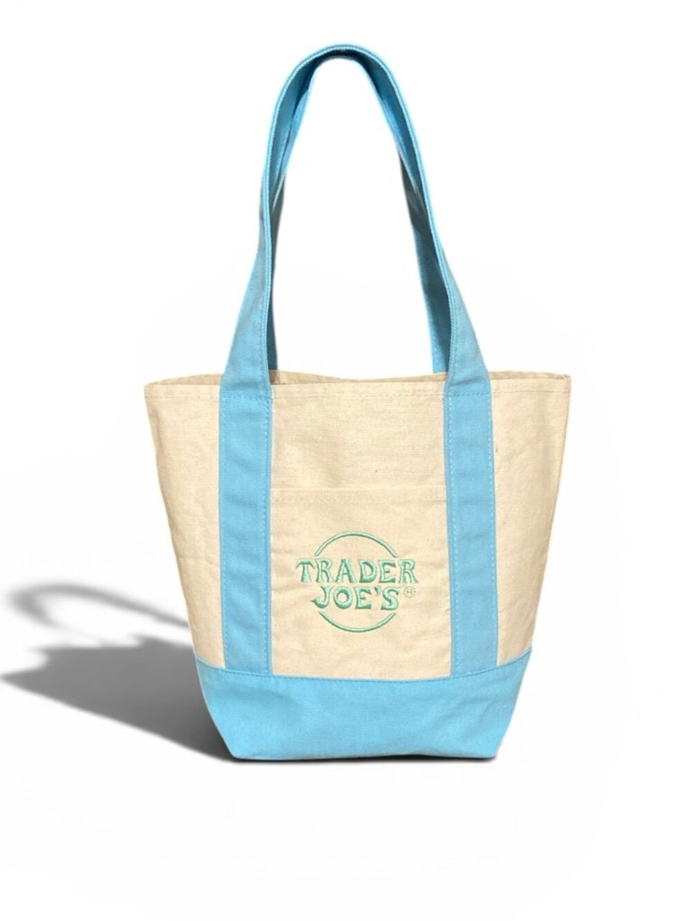 Trader Joe’s Mini Canvas Tote Bag – Pastel Blue & Cream (Limited Edition!) NWT